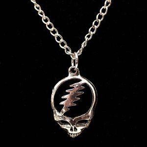 Silvertone Grateful Dead SYF Steal Your Face Skull Logo Necklace, New